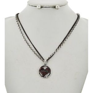 HEART W/ LOVE PENDANT NECKLACE SET